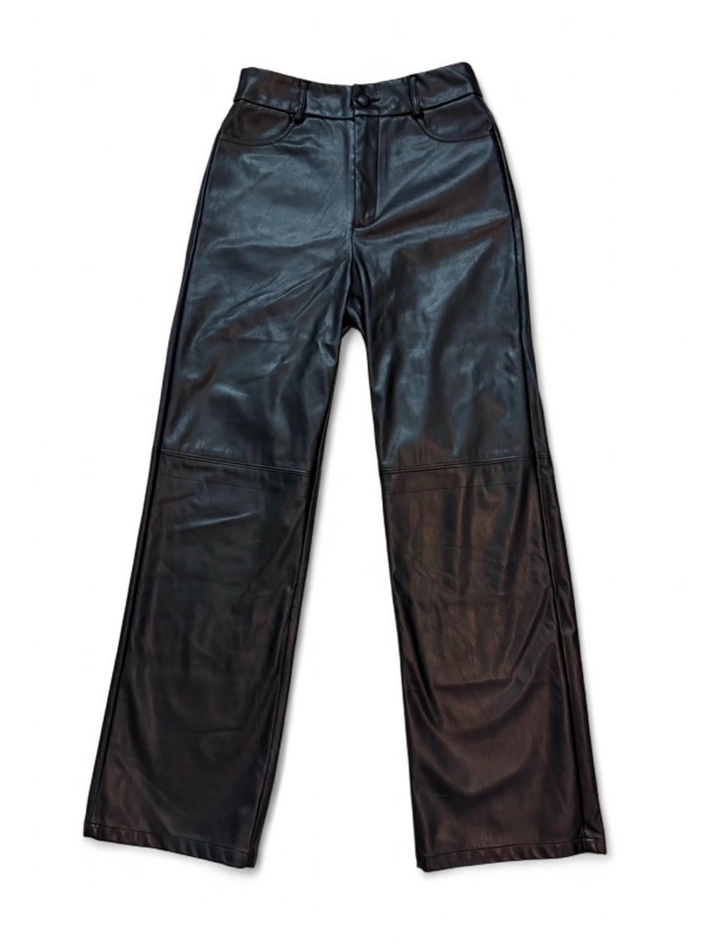 Black Straight Leg Leather Pants